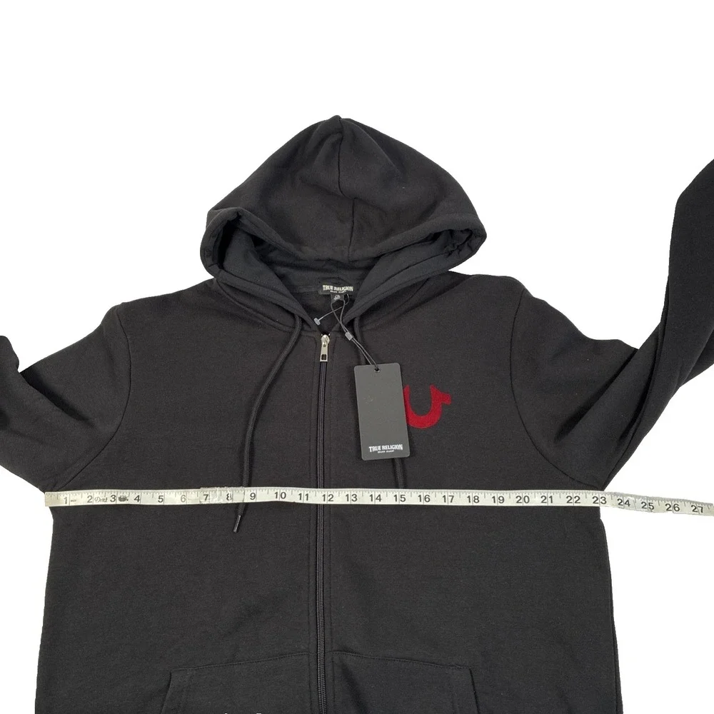 New Mens True Religion Solid World Tour Logo Zip Hoodie Size Large NWT Black